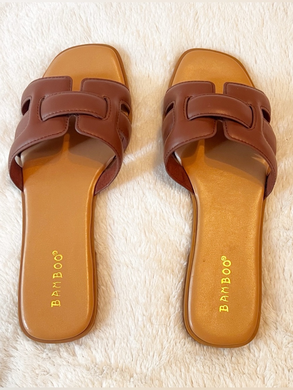 BAMBOO Tan/Brown Slide Mules with Cutout Strap - Picture 6 of 6